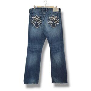 Y2K Affliction  Embroidered Straight Denim Jeans Blue Size 36